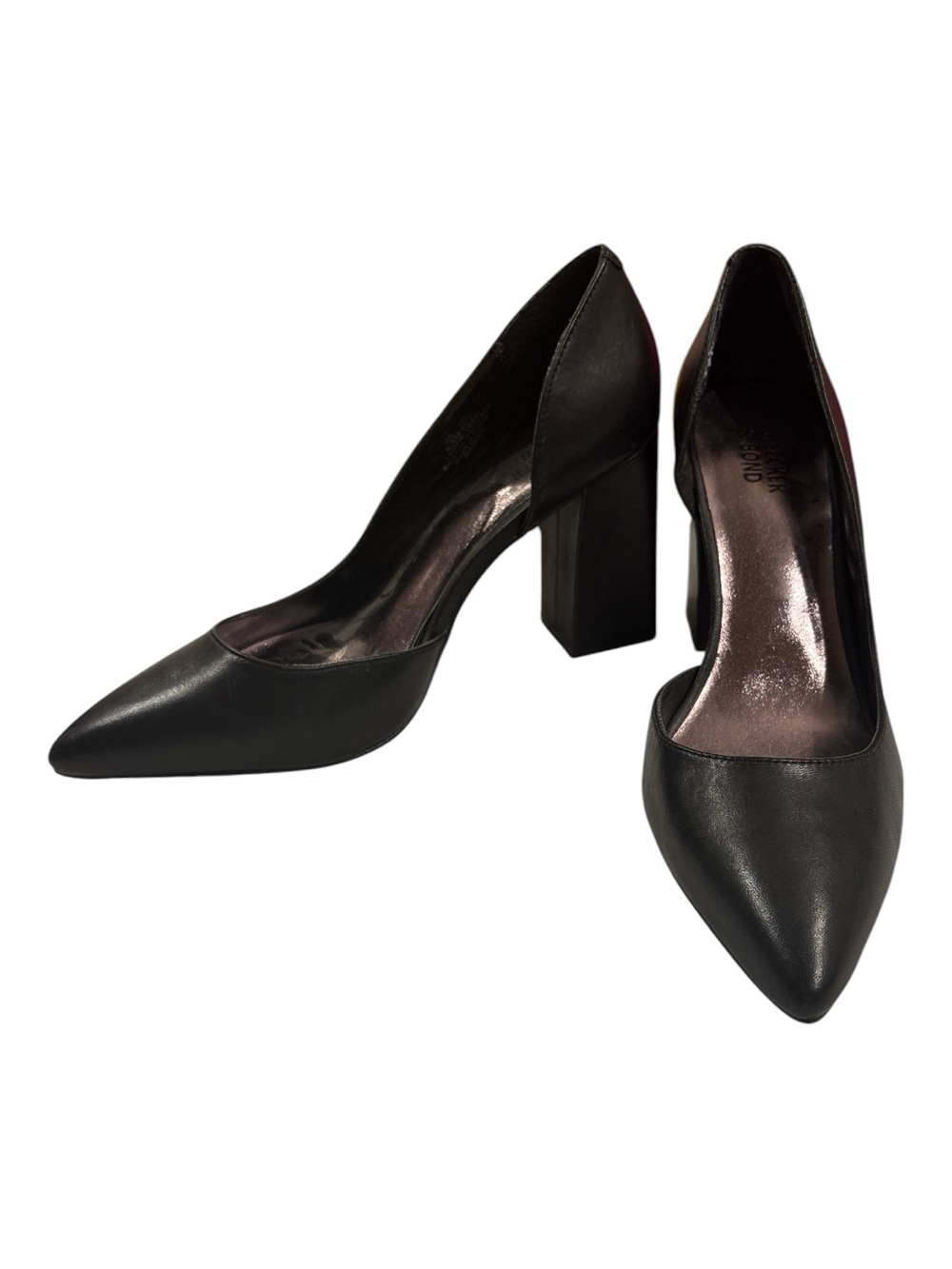 Bleecker & Bond Nadine Black Leather Block Heel Pumps size 8 1/2
